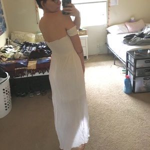 White strapless high low dress